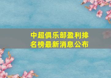 中超俱乐部盈利排名榜最新消息公布