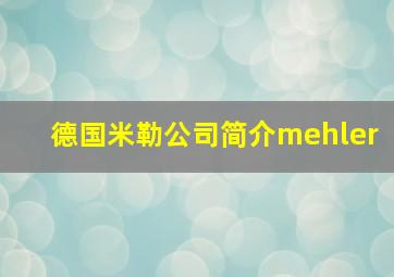 德国米勒公司简介mehler